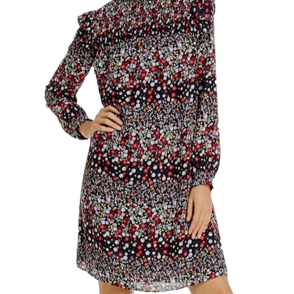 Nanette Lepore Women’s Blue Floral Ruffle Smocked Mock-Neck Shift Dress NWT 2